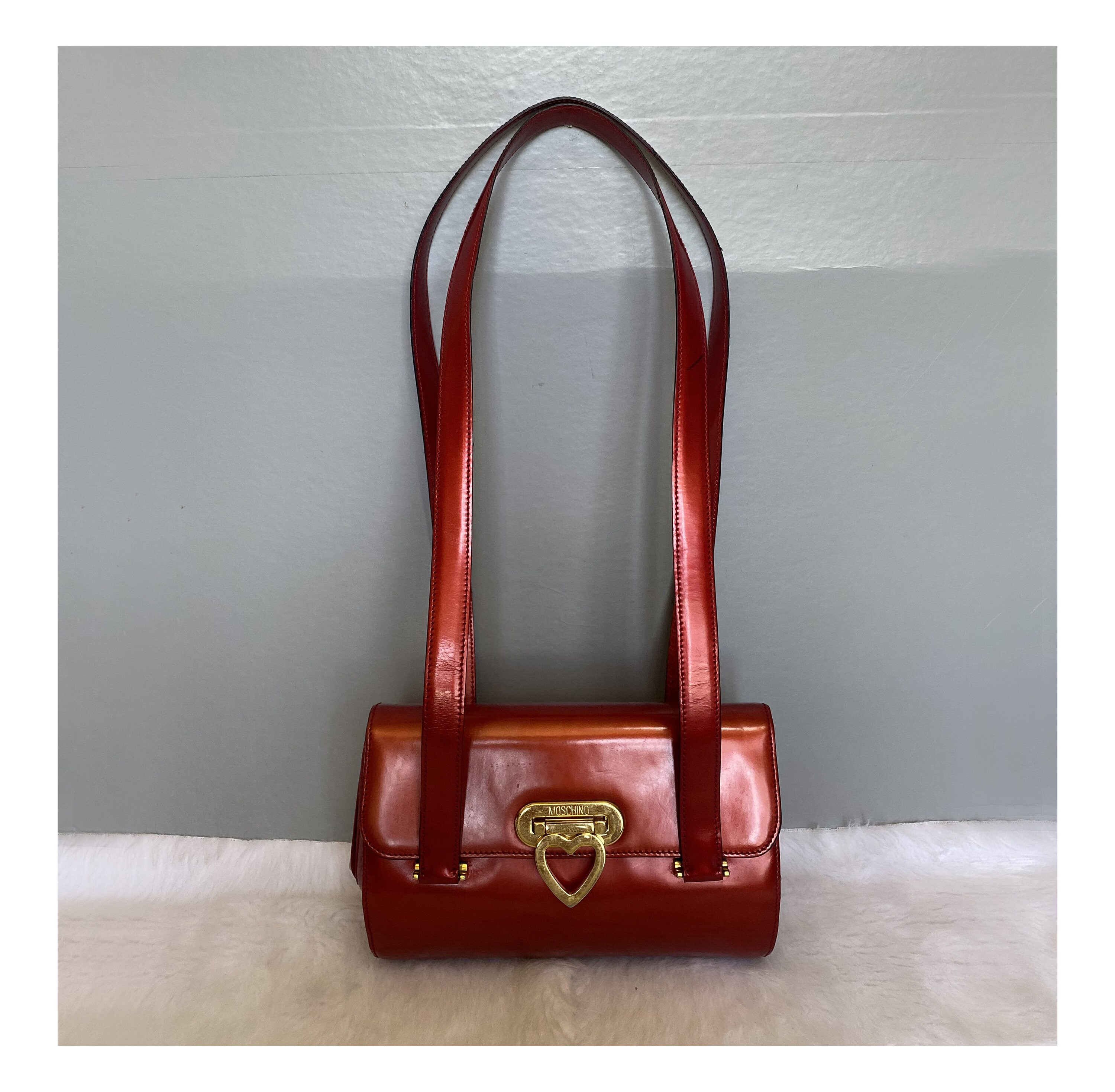 Vintage Bag Red Patent Leather Women's Shoulder Bag Fashion Ladies