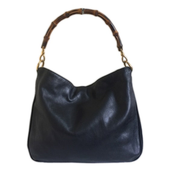 black leather gucci bag with bamboo handle