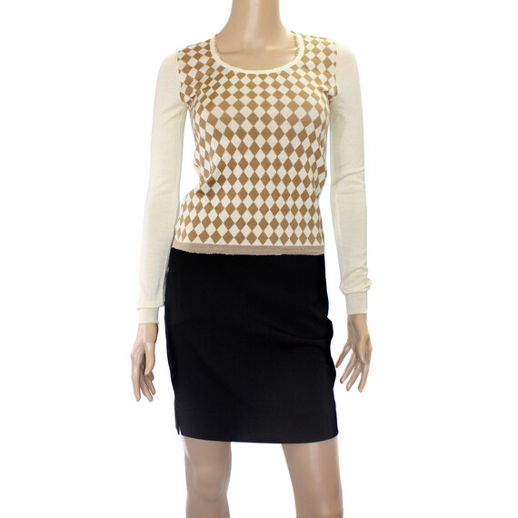 Prada Brown Beige Argyle Wool Sweater Top