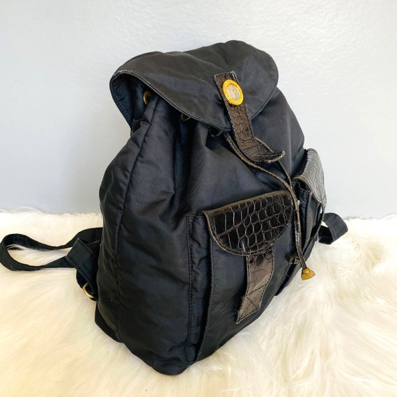 Gianni Versace medusa black leather backpack shoulder bag.