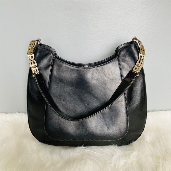 BALLY Vintage Black Leather B Logo Chain Shoulder Bag - Etsy