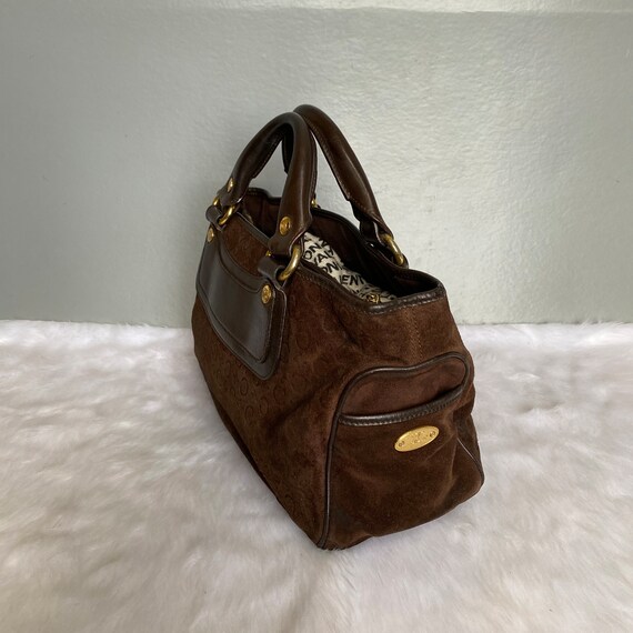 Celine Vintage Brown Monogram Suede And Leather Macadam Shoulder