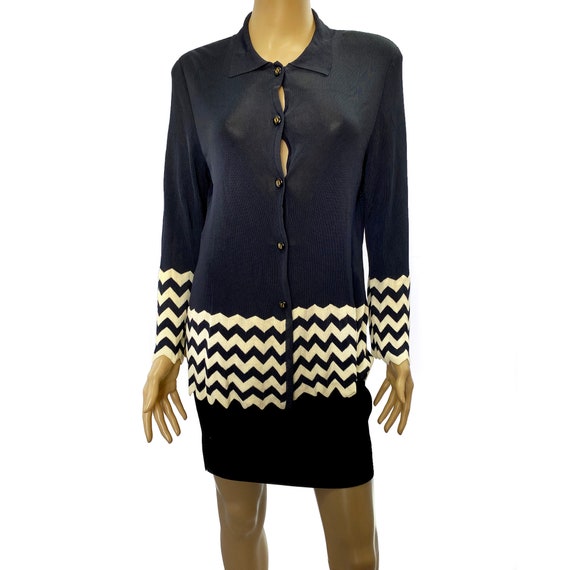 Fendi Vintage Navy Chevron Stripes Cardigan