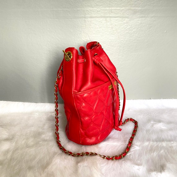 Moschino Vintage Red Quilted Heart Bucket Crossbody Bag