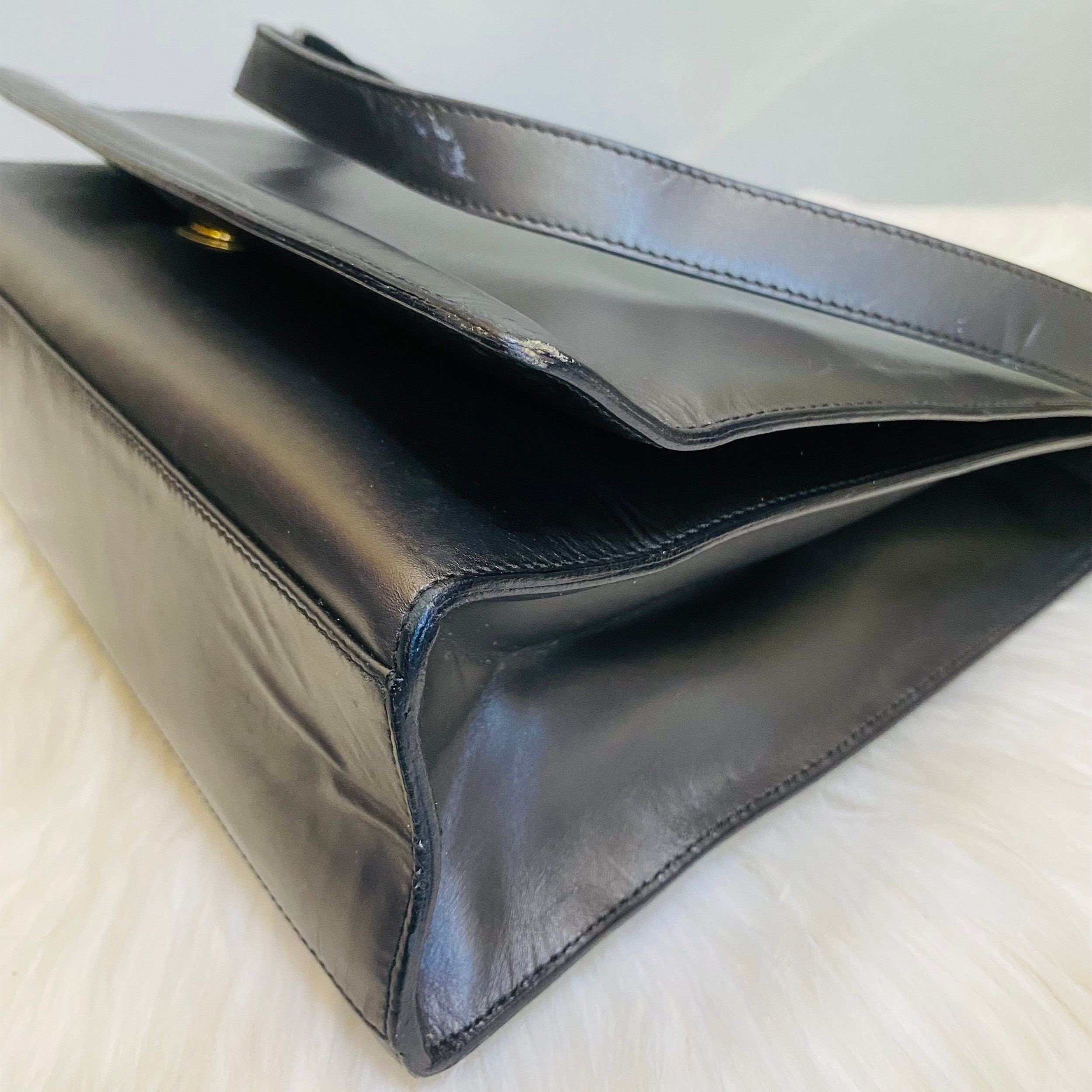 Gucci Vintage Black Flap Leather Shoulder Bag