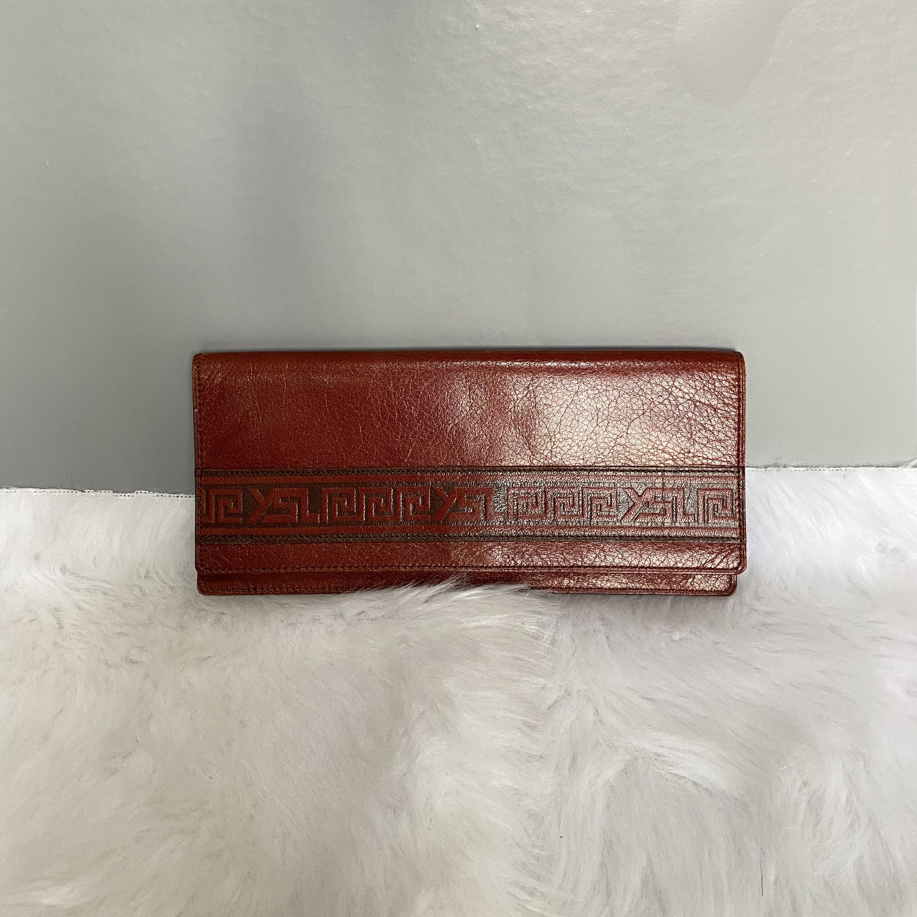 Authenticated Used Yves Saint Laurent Long Bi-Fold Wallet Brown Leather YSL  Women's Men's 