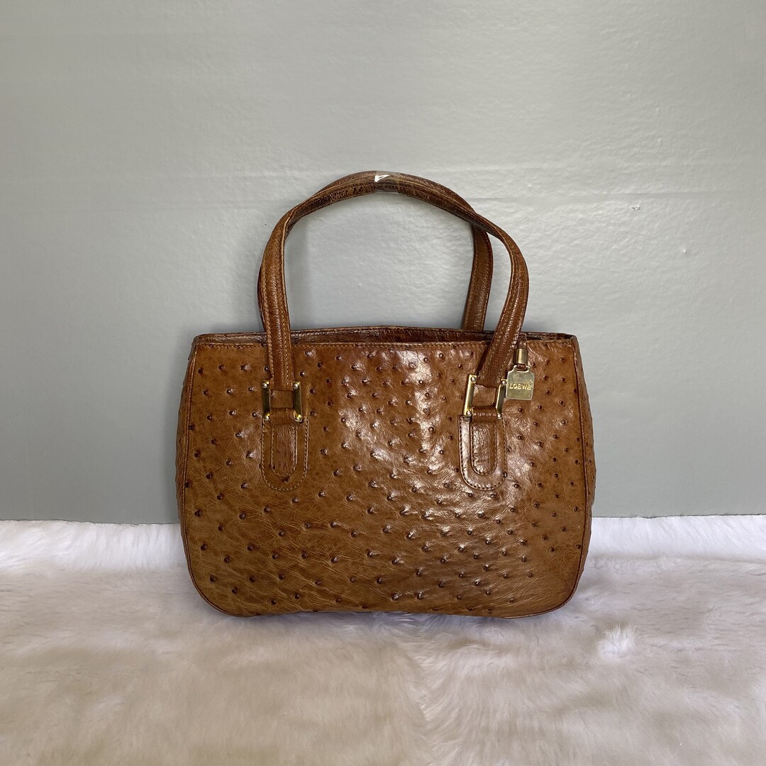 LOEWE Vintage Brown Ostrich Skin Leather Tote Bag Etsy