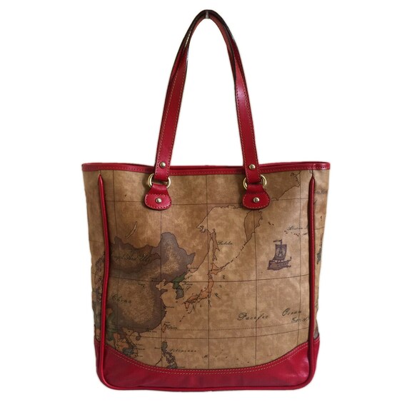 ALVIERO MARTINI Vintage Brown Read Map Print Tote