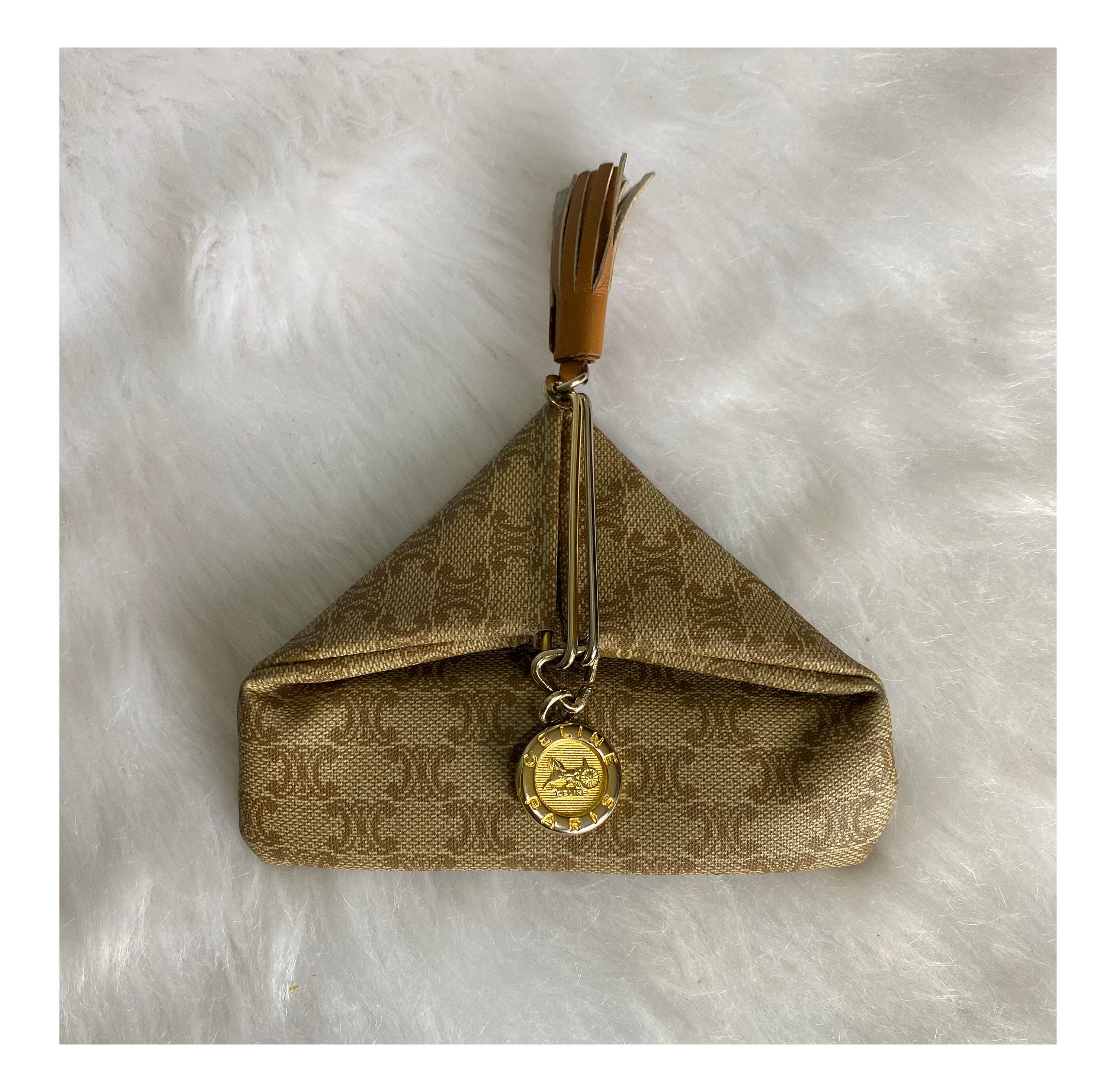 CELINE Canvas Calfskin Logo Coin Card Pouch Cream Tan 1300097