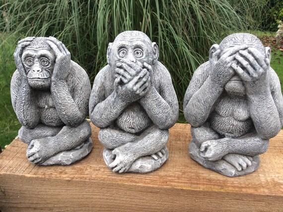 3 wise monkey garden statues large