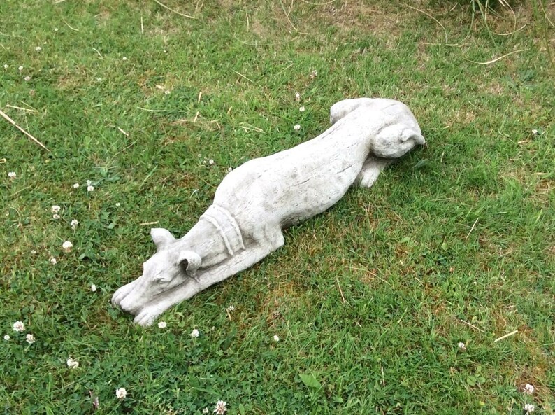 Large stone laying greyhound dog garden ornament statue Etsy