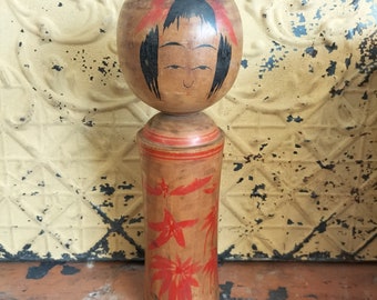 Japanese doll wooden ornament signed at base 2