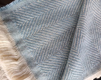 Welsh woolen blanket throw  gift made in Wales thick weave sky blue