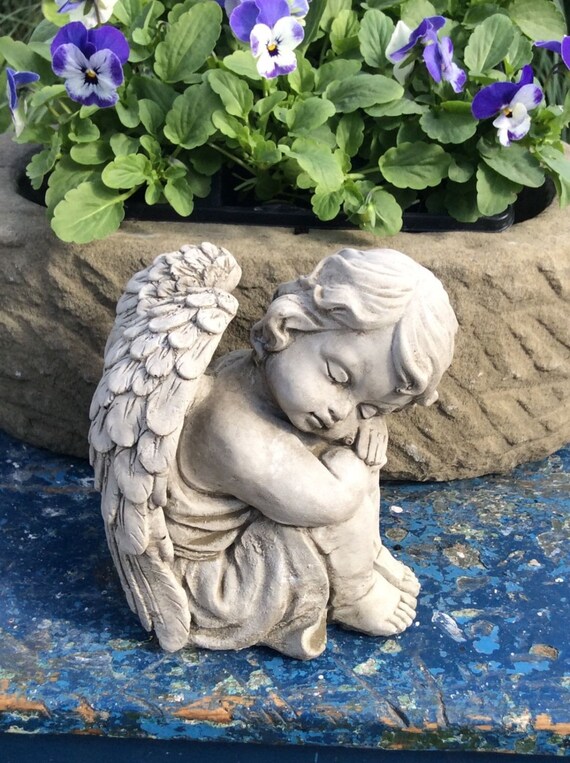 Stone Garden Sleeping Angel Boy Child Cherub Memorial Ornament Etsy