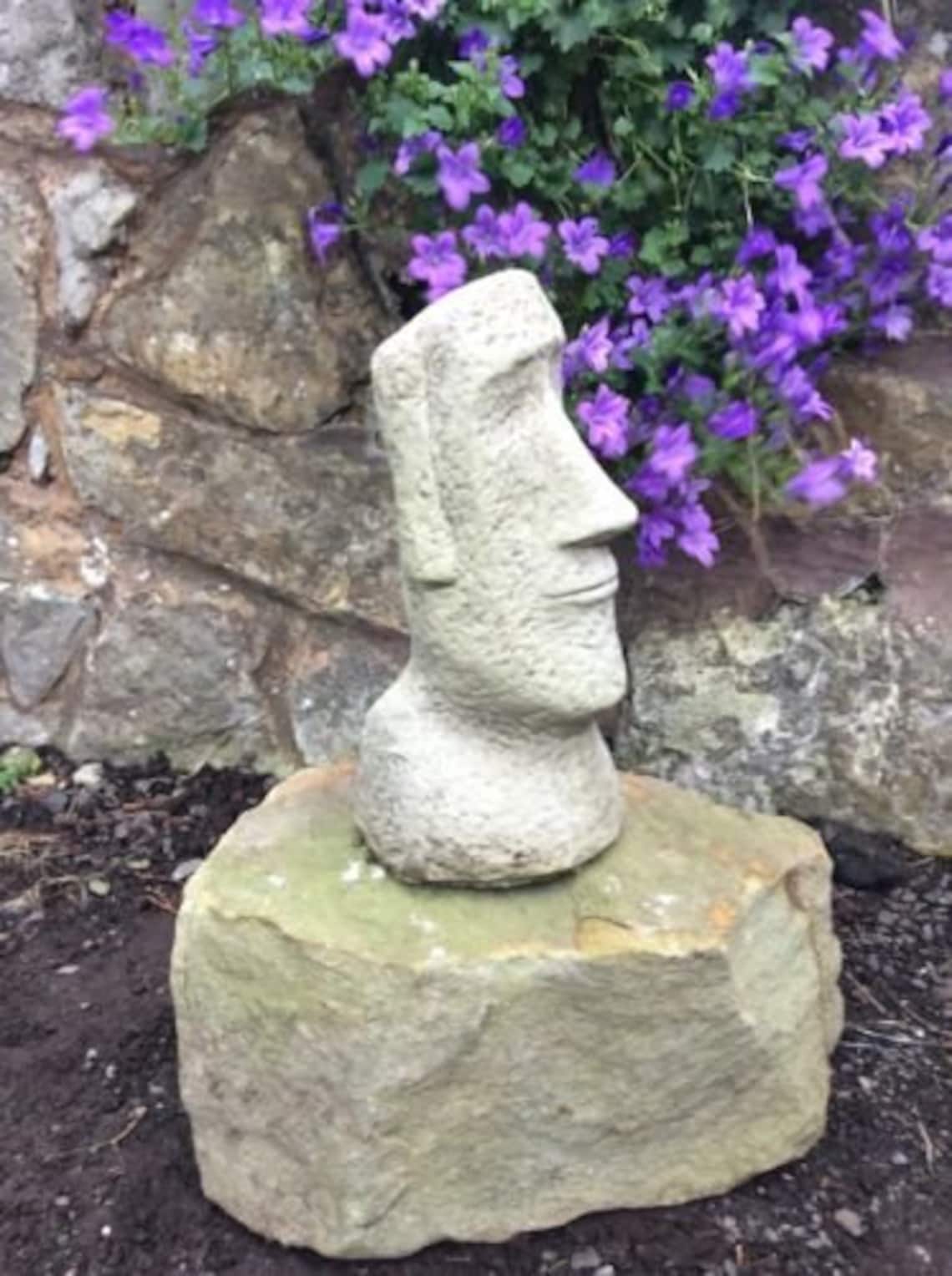 Small Easter Island stone garden statue Moai Tiki 25cm Etsy
