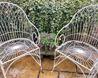 Garden chairs  vintage french wirework  garden furniture pair of