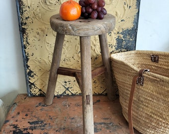 Stool Antique rustic wooden round top stool side table