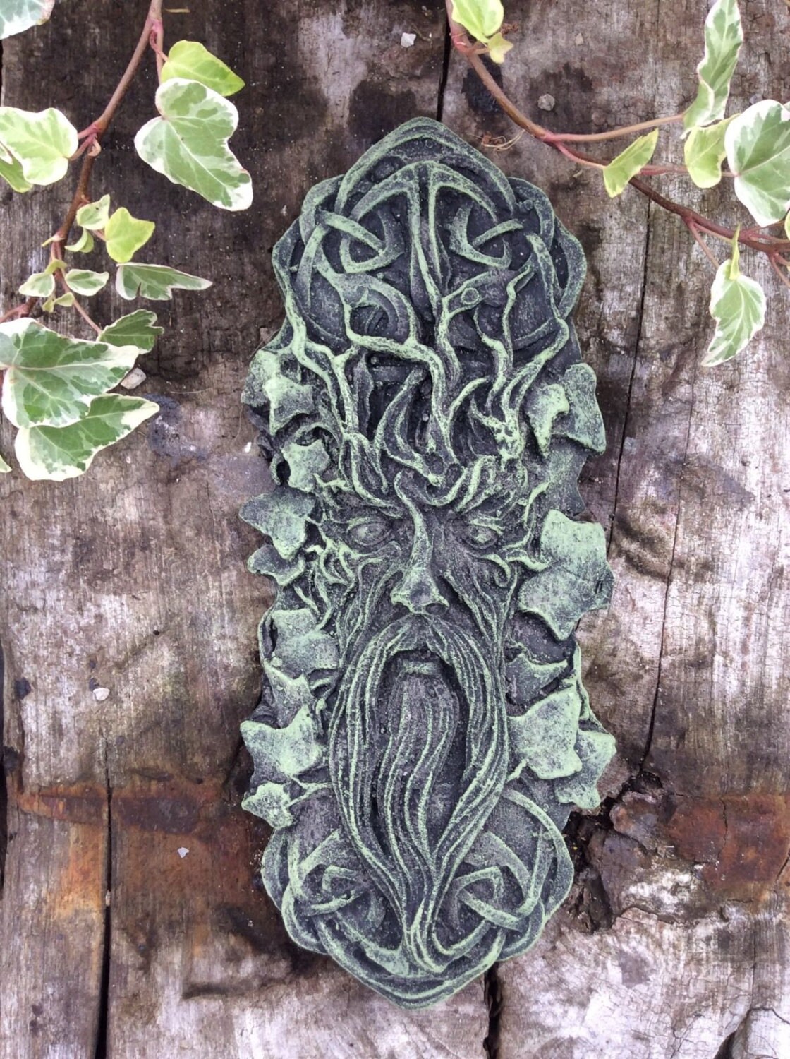 Garden & Outdoors natural Celtic Green man stone garden ornament wall