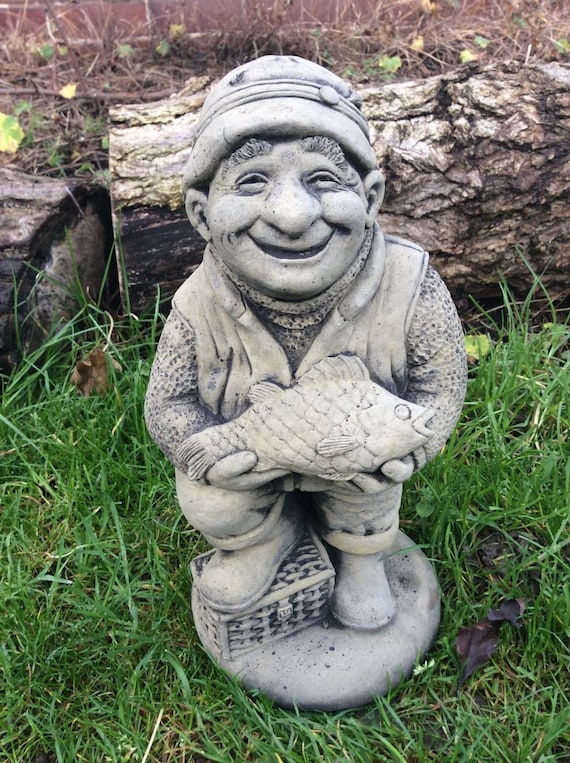 Stone Fisherman Garden Ornament Fishing Statue