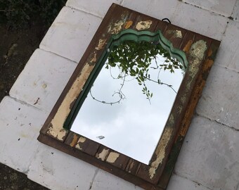 Antique Indian wooden temple mirror wall decor