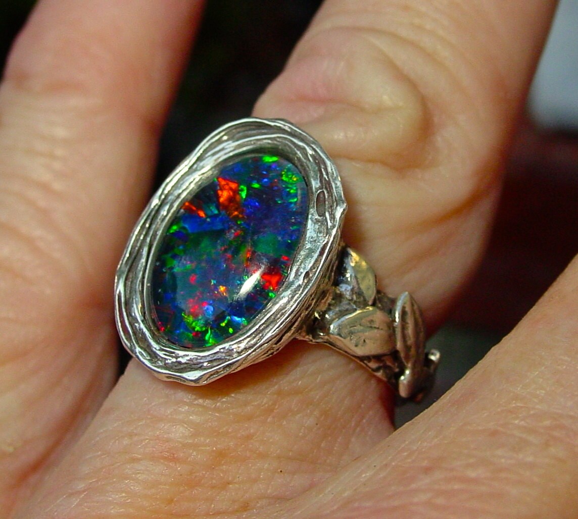 Australian Opal ring.Large 14x10mm Triplet Opal ring. Handmade | Etsy