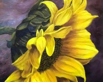 Sunflower Painting Original on Canvas, Large flower landscape, Floral wall art, Home decor, Living room, handmade to order, Acrylic painting
