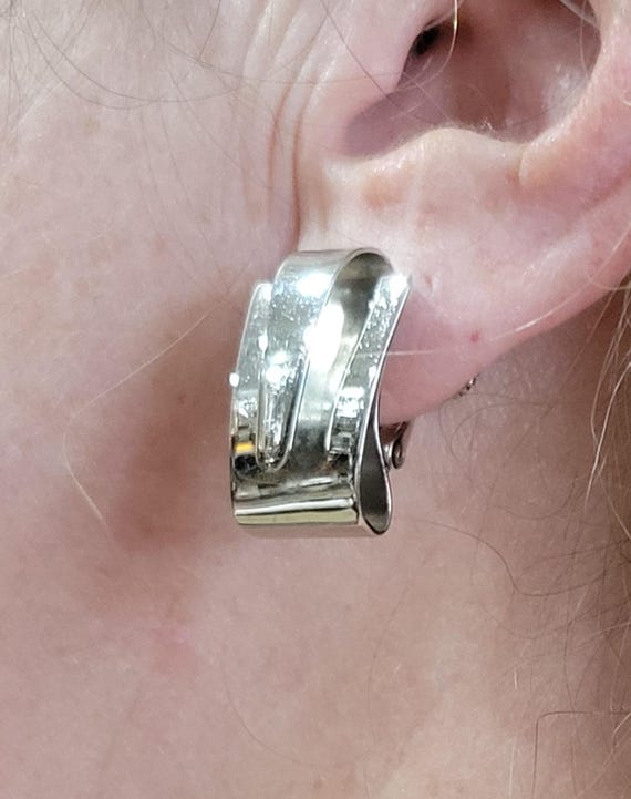 Silver Button Style Fashion rectangular Clip On S… - image 4