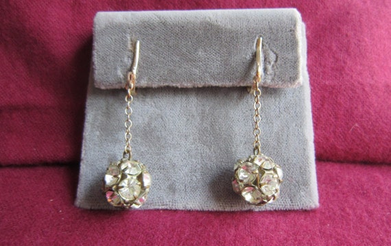 Vintage Dangle Bling Crystal Ball Clip On Earrings - image 2