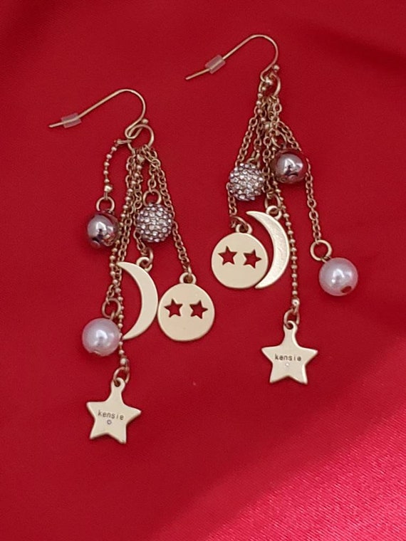 Kensie Stars Moon Bling Gold Tone Dangle Earrings - image 6