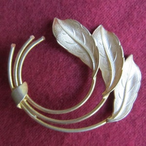 Coro Signed Leaf Brooch / Pin Gold Finish and Silver White Etched Frosting on Leaves