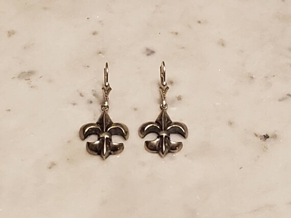Vintage Solid Sterling Silver drop Fleur de Lis E… - image 6