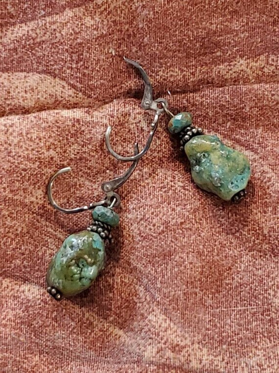 Vintage Natural Turquoise silver dangle earrings - image 4