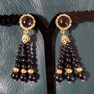 Dangle black bead & Gold filled/tone DAUPLAISE CLIP ON Earrings