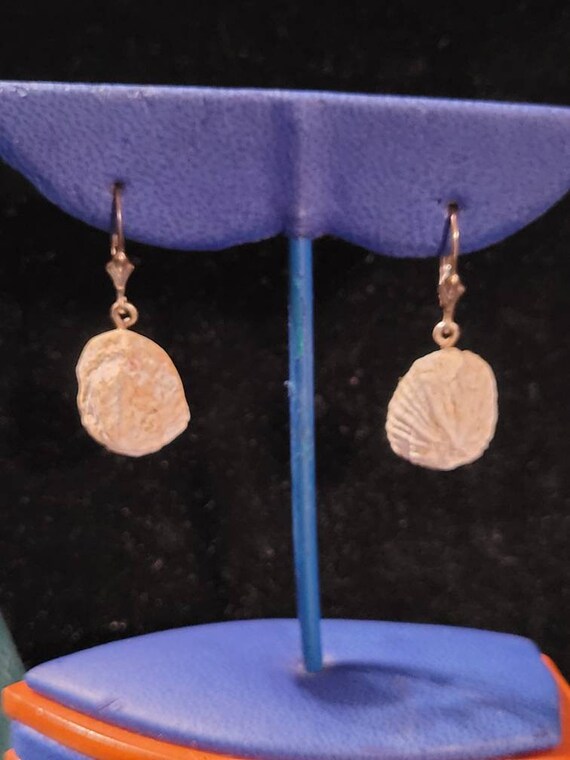 Sterling Silver Dangle Natural Shell Earrings - image 3