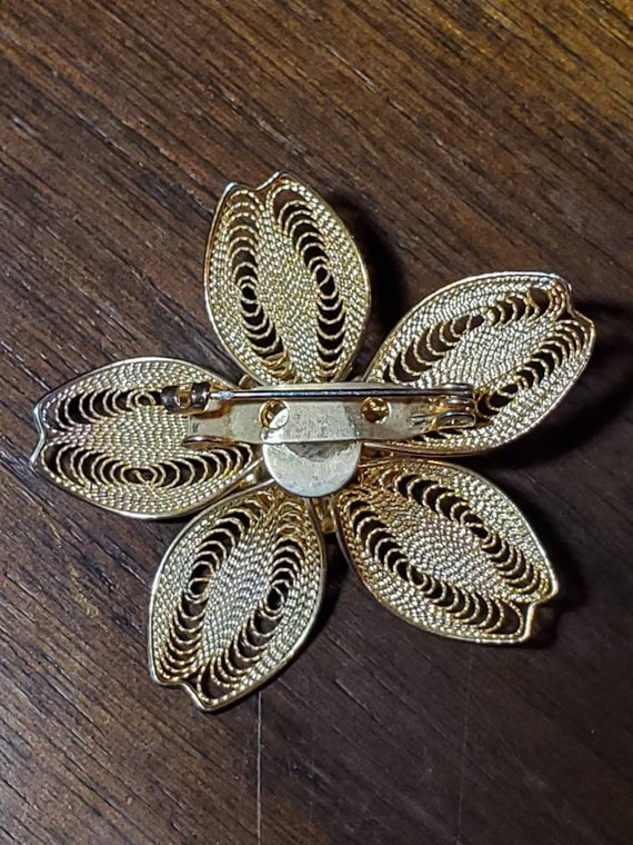 Vintage Gold filked/tone filigree floral Pin Broo… - image 3