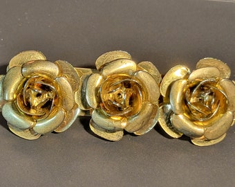 Vintage gold filled floral bar pin brooch 3 roses