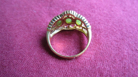 Vintage Gold Tone Jade Ring Past, Present, Future… - image 6