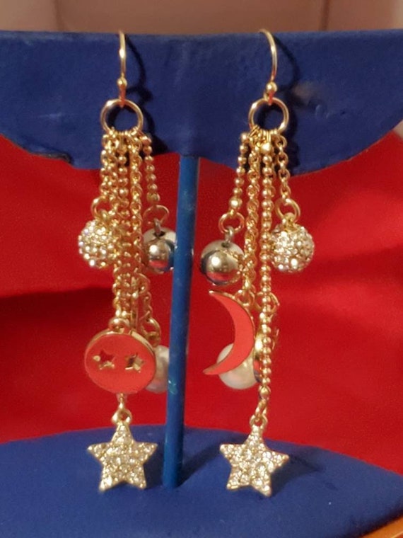 Kensie Stars Moon Bling Gold Tone Dangle Earrings - image 2