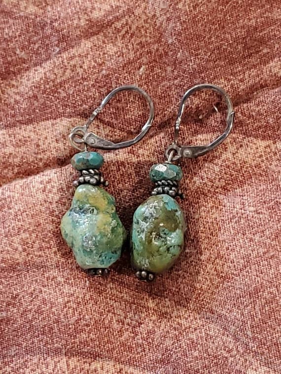 Vintage Natural Turquoise silver dangle earrings - image 1