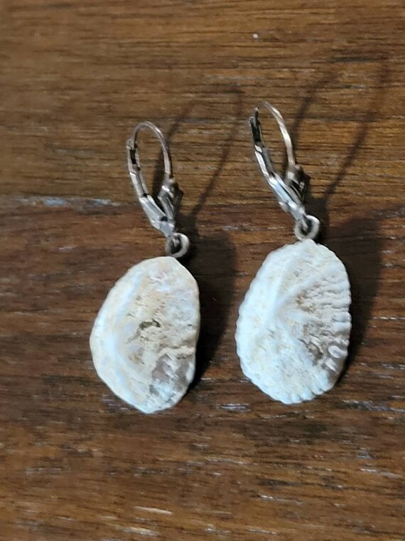 Sterling Silver Dangle Natural Shell Earrings - image 2