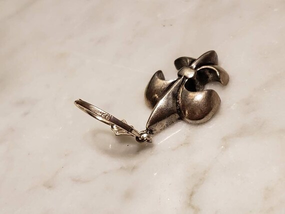 Vintage Solid Sterling Silver drop Fleur de Lis E… - image 10