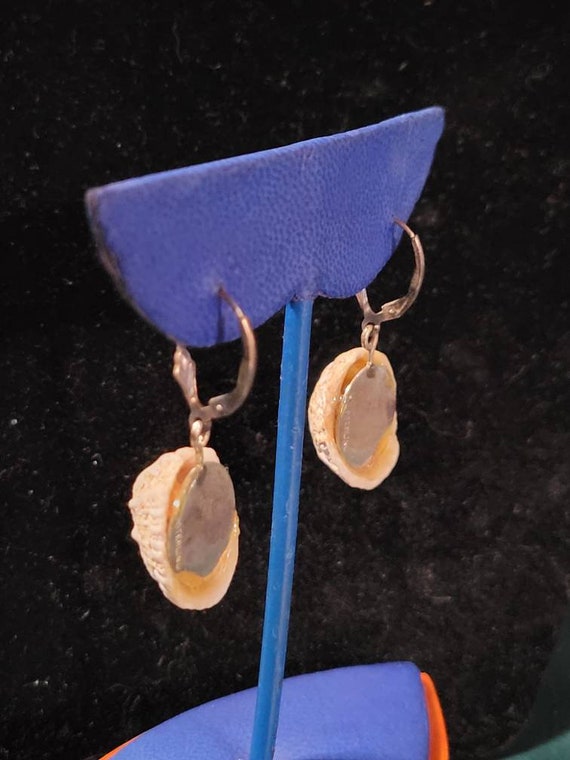 Sterling Silver Dangle Natural Shell Earrings - image 6