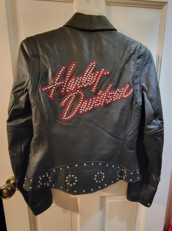 Harley Davidson Ladies Black Leather Jacket Red Tr
