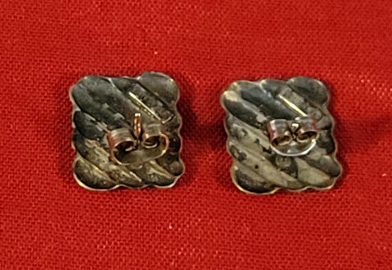 Sterling Silver Rectangular Fashion Stud Earrings - image 7