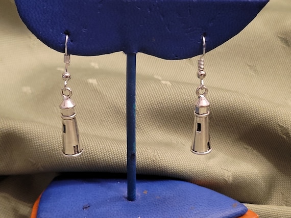 Lighthouse 3D Dangle Earrings Silver - image 1