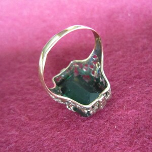 Antique Gold Filigree Ring Original Green Faux Emerald cut Emerald image 4