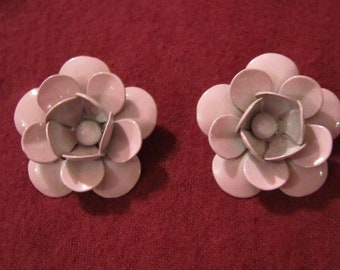 Vintage 1960's Pink Flower Button Style Earrings Posts