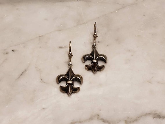 Vintage Solid Sterling Silver drop Fleur de Lis E… - image 8