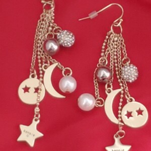 Kensie Stars Moon Bling Gold Tone Dangle Earrings