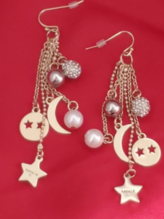 Kensie Stars Moon Bling Gold Tone Dangle Earrings - image 5